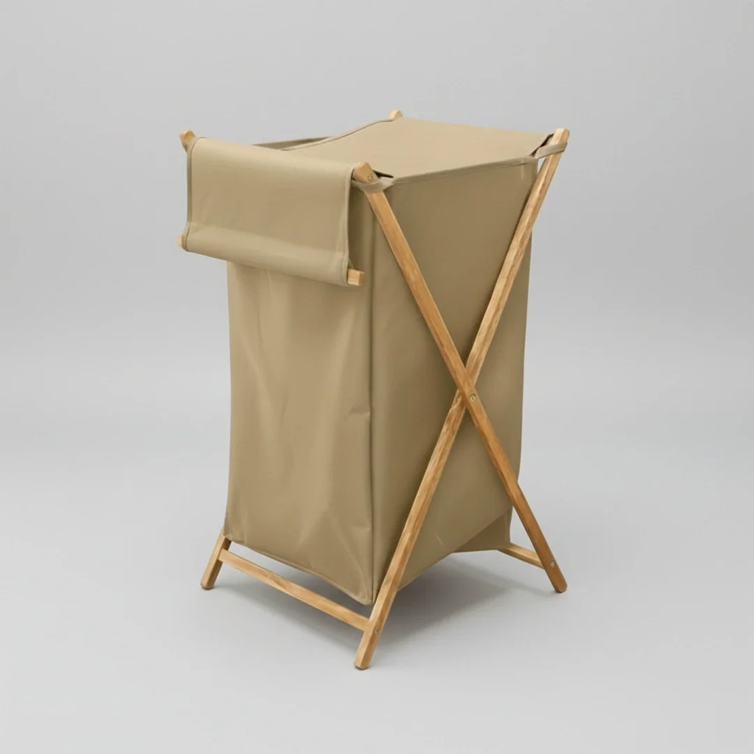 Panier a Linge Pliable en Bois - Beige