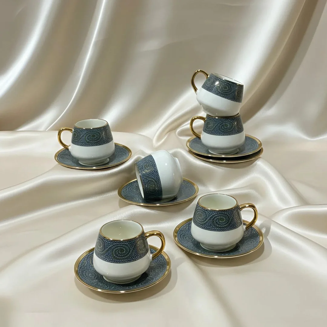 Service à Café Noir en Porcelaine 12 Pièces