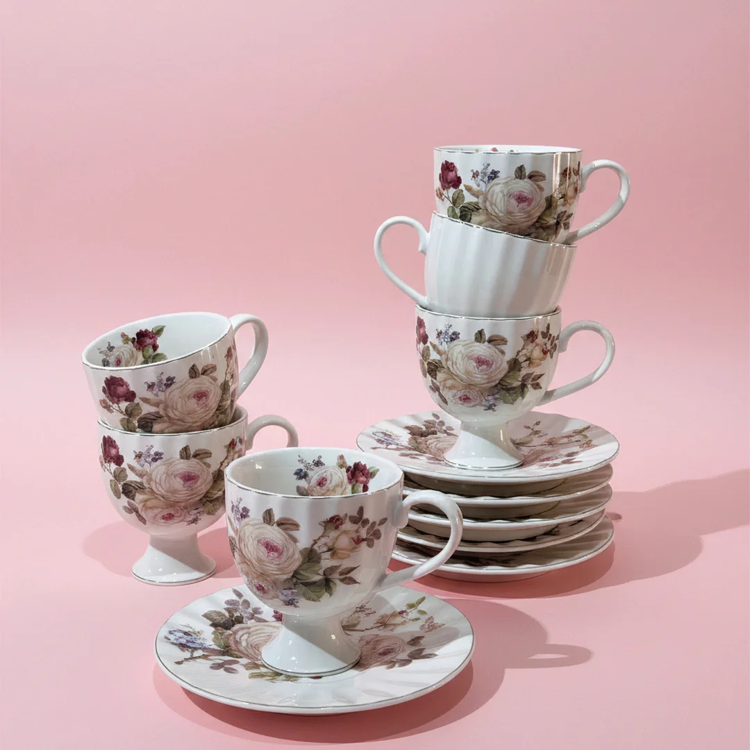 Service à Café Noir en Porcelaine 12 Pièces