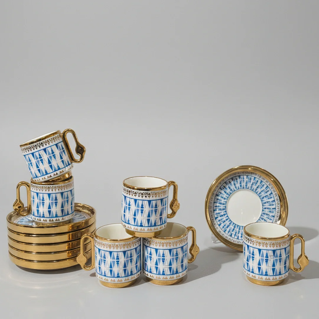 Service à Café Noir en Porcelaine 12 Pièces