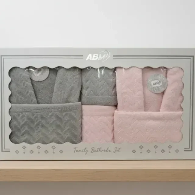 Coffret 2 capes de bain et 2 Serviettes - Rose Gris
