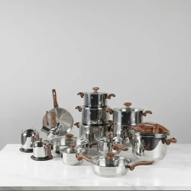 Batterie de Cuisine en Inox 18/10 45 Pièces - Falez - Bois