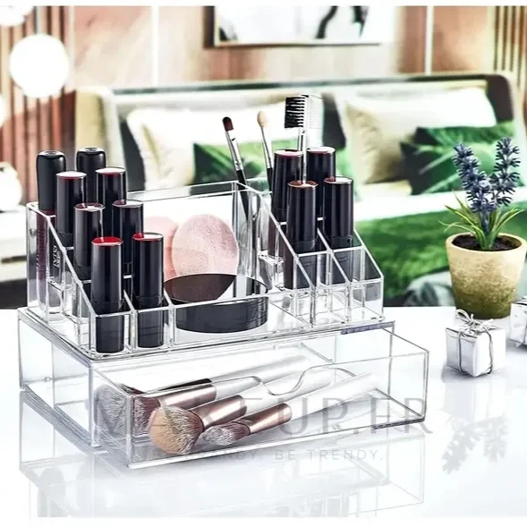 Organisateur de Maquillage en plastique avec tiroir 22,5x12,5x13,8 cm, transparent