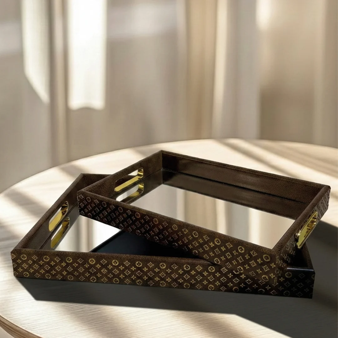 Set De 2 Plateaux En Bois Et Surface Mirroir