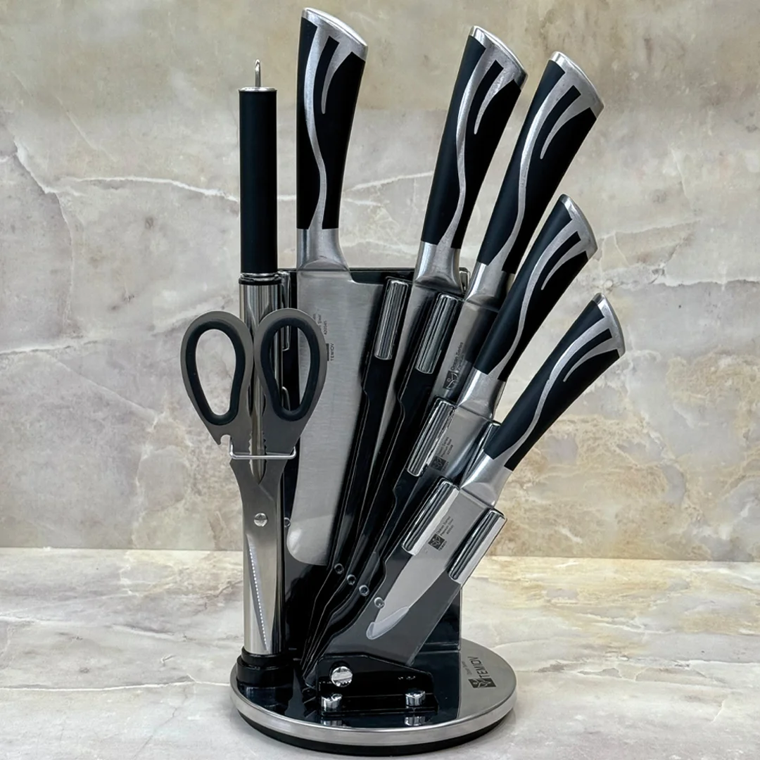 Serie de Couteaux TEMIOV avec Support Rotatif – 8 Pièces 